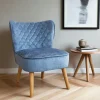 Fauteuils En Tissu|IENA Fauteuil bleu tissu chenille - pieds bois, motif croisé