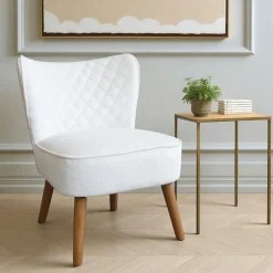 Fauteuils En Tissu|IENA Fauteuil bleu tissu chenille - pieds bois, motif croisé