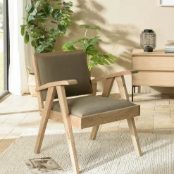 Fauteuils En Tissu|DIKA Fauteuil bois exotique clair tissu beige