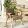 Fauteuils En Tissu|DIKA Fauteuil bois exotique clair tissu kaki