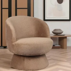 Fauteuils En Tissu|IENA Fauteuil camel pivotant - tissu chenille, style rétro