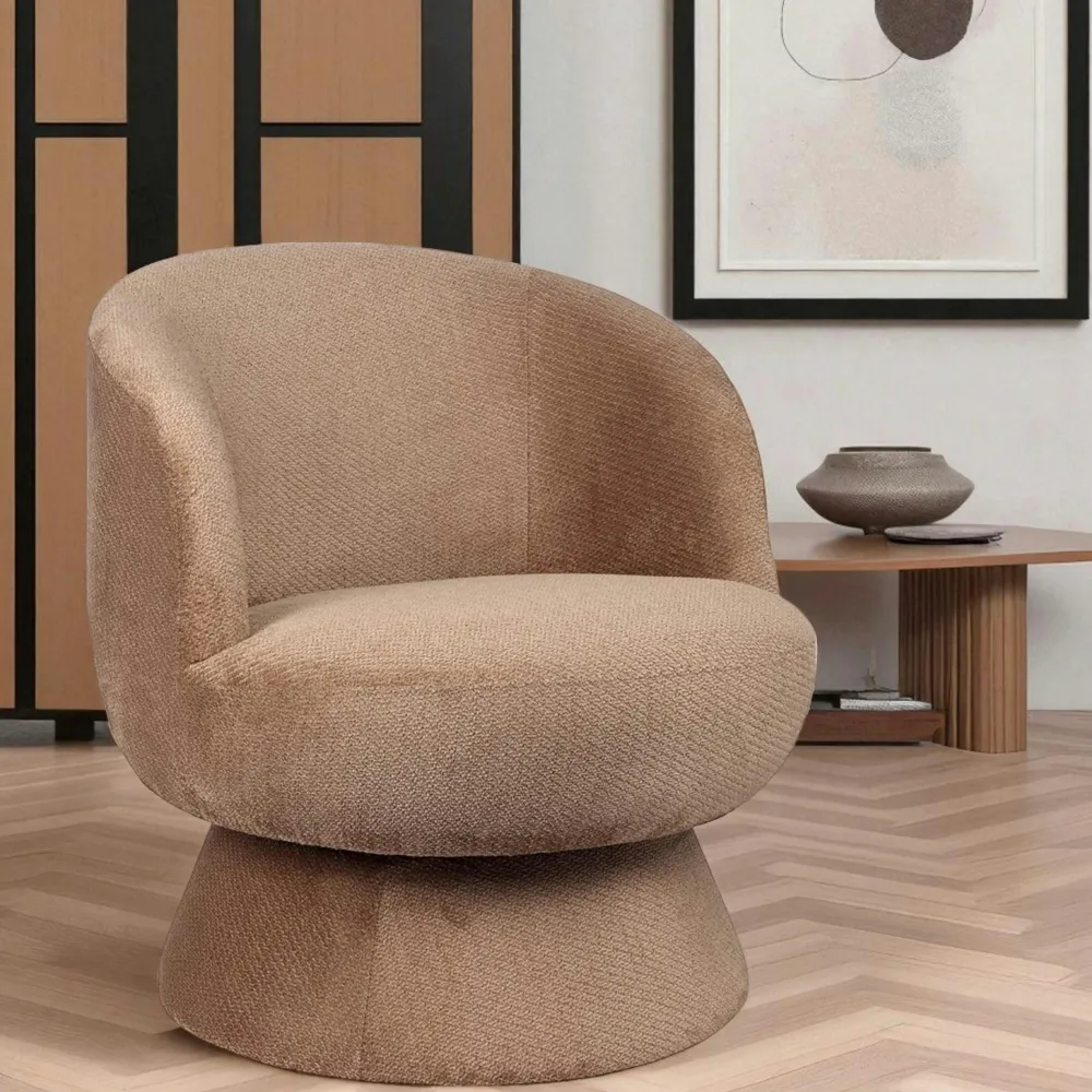 Fauteuils En Tissu|IENA Fauteuil camel pivotant - tissu chenille, style rétro