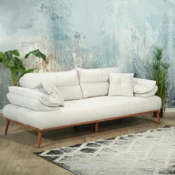 Univers Déco·Design Contemporain|Fauteuils En Tissu| Fauteuil chauffeuse tissu capitonné beige avec coussin