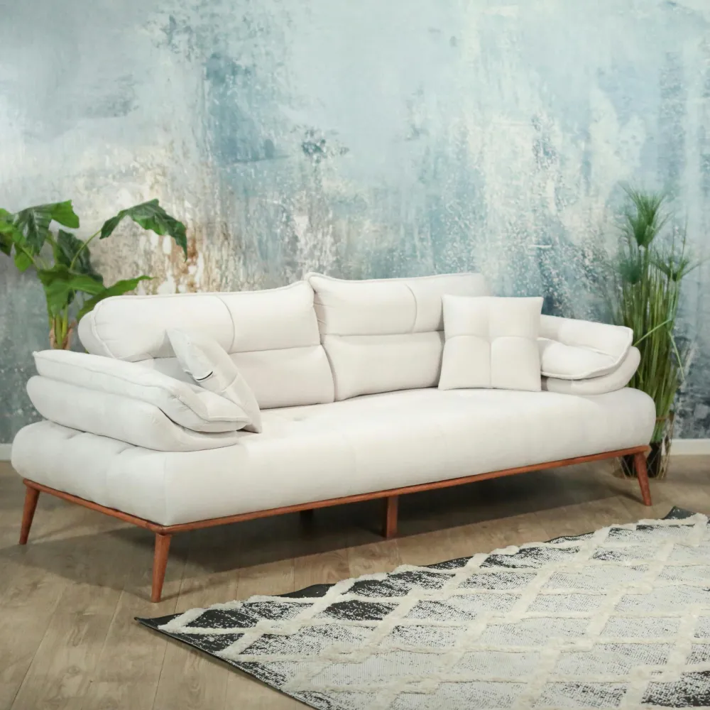 Univers Déco·Design Contemporain|Fauteuils En Tissu| Fauteuil chauffeuse tissu capitonné beige avec coussin