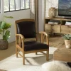 Fauteuils En Cuir| Fauteuil colonial teck assise cuir brun DIKA