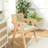 Fauteuils En Rotin|TIM Fauteuil contemporain bois clair tissu blanc et cannage