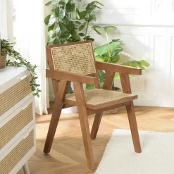 Fauteuils En Rotin|TIM Fauteuil contemporain bois foncé assise et dossier cannage