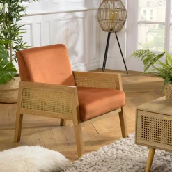Fauteuils En Rotin|TIM Fauteuil contemporain bois foncé assise et dossier cannage