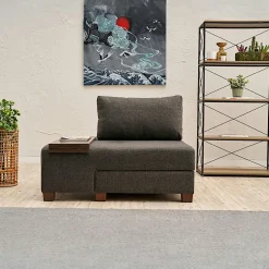 Fauteuils En Tissu|Fauteuils Convertibles|BUZON Fauteuil convertible anthracite lin, plateau gauche