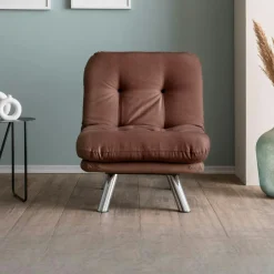 Fauteuils Convertibles|CUSCO Fauteuil convertible banquette marron pieds chromés