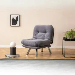 Fauteuils Convertibles|CUSCO Fauteuil convertible banquette beige pieds chromés