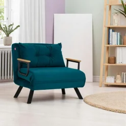 Fauteuils En Tissu|Fauteuils Convertibles|MODI Fauteuil convertible bleu canard - coussin assorti