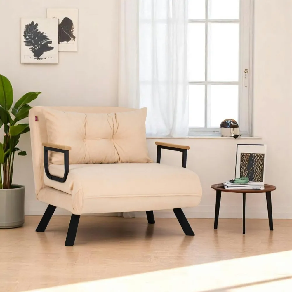 Fauteuils En Tissu|Fauteuils Convertibles|MODI Fauteuil convertible bleu - coussin assorti