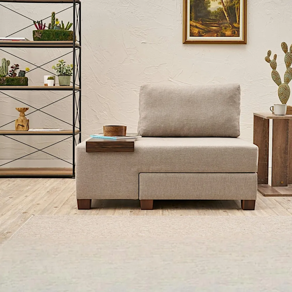 Fauteuils En Tissu|Fauteuils Convertibles|BUZON Fauteuil convertible écru en lin, plateau gauche