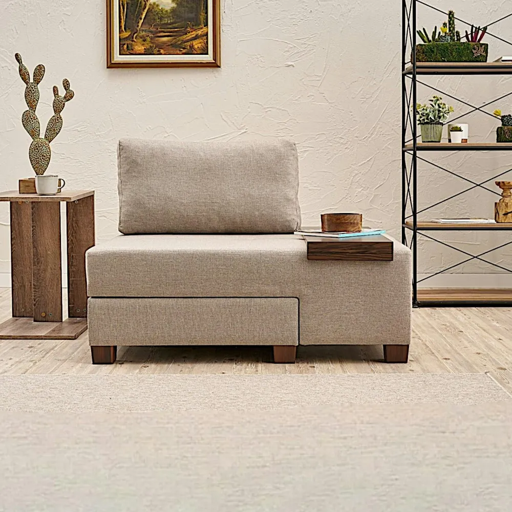 Fauteuils En Tissu|Fauteuils Convertibles|BUZON Fauteuil convertible écru en lin, plateau droit