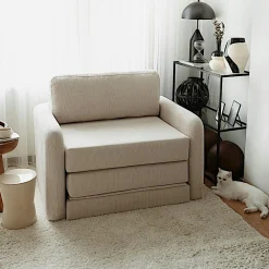 Fauteuils En Tissu|Fauteuils Convertibles|QUITO Fauteuil convertible écru velours côtelé, 1 place