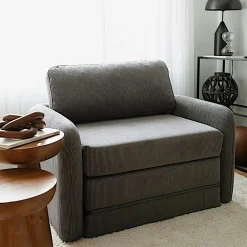 Fauteuils En Tissu|Fauteuils Convertibles|QUITO Fauteuil convertible écru velours côtelé, 1 place