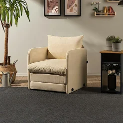 Fauteuils En Tissu|Fauteuils Convertibles|ORURO Fauteuil convertible écru 1 place couchage 200 cm