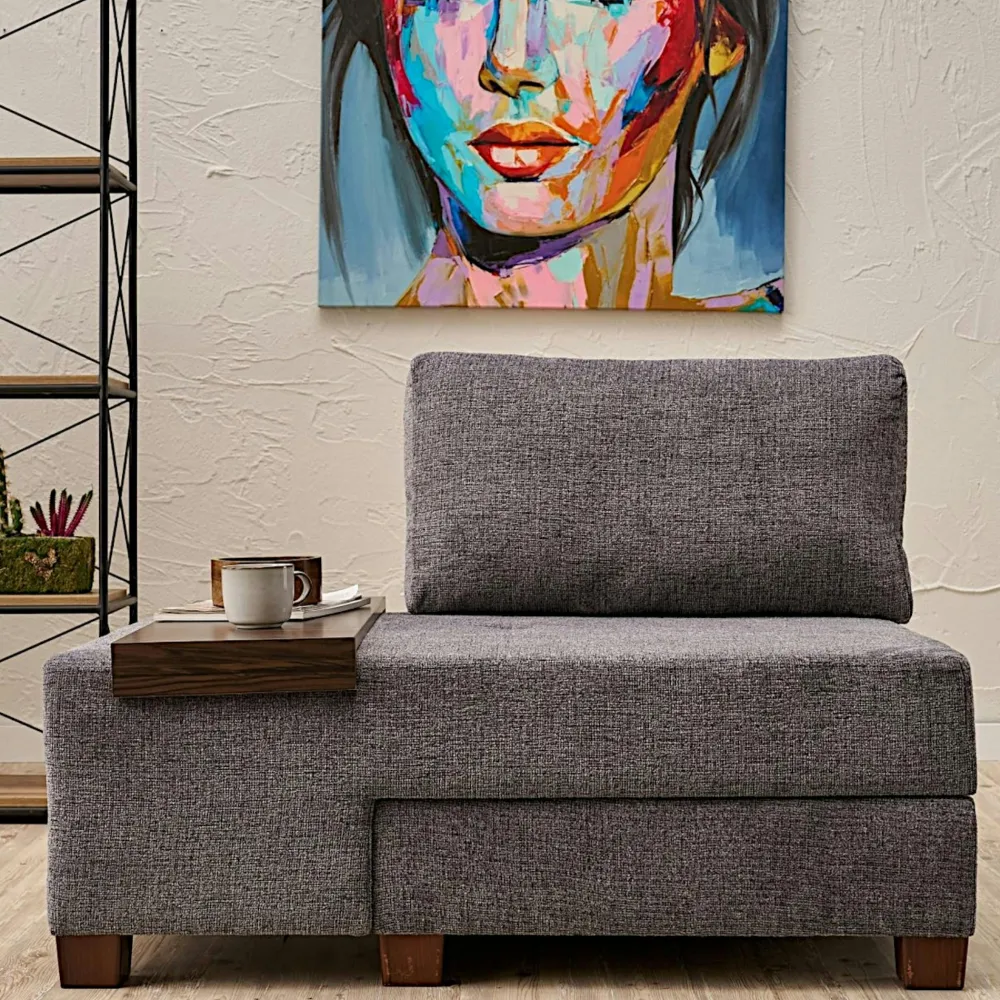 Fauteuils En Tissu|Fauteuils Convertibles|BUZON Fauteuil convertible gris chenille, plateau gauche