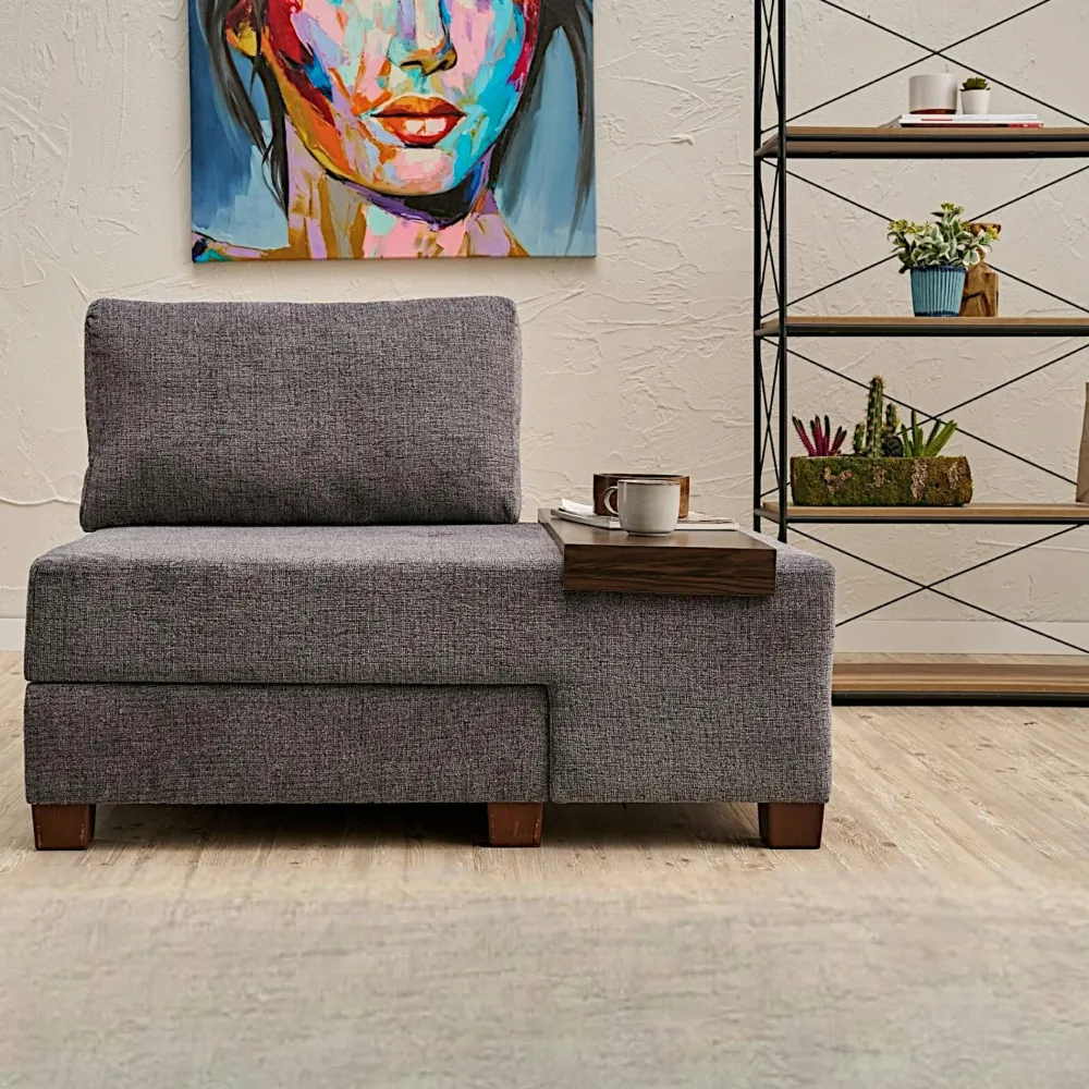 Fauteuils En Tissu|Fauteuils Convertibles|BUZON Fauteuil convertible gris chenille, plateau gauche