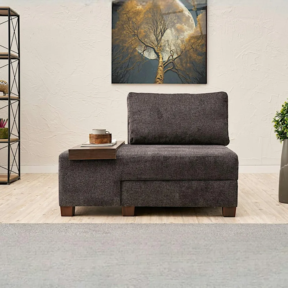 Fauteuils En Tissu|Fauteuils Convertibles|BUZON Fauteuil convertible gris chenille, plateau droit