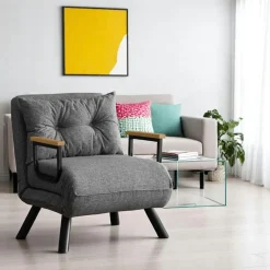 Fauteuils En Tissu|Fauteuils Convertibles|MODI Fauteuil convertible gris clair - coussin assorti