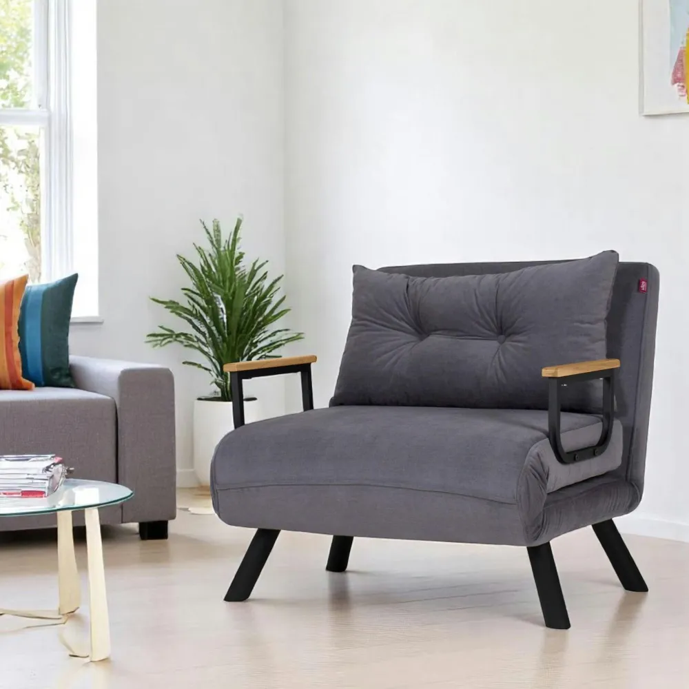 Fauteuils En Tissu|Fauteuils Convertibles|MODI Fauteuil convertible gris - coussin assorti