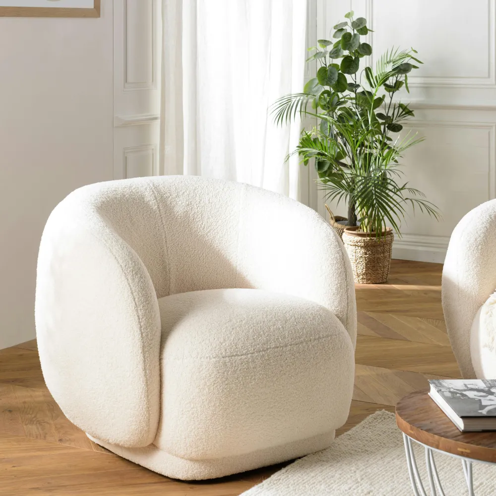 Fauteuils En Tissu|COLOMBUS Fauteuil cosy tissu bouclette écru