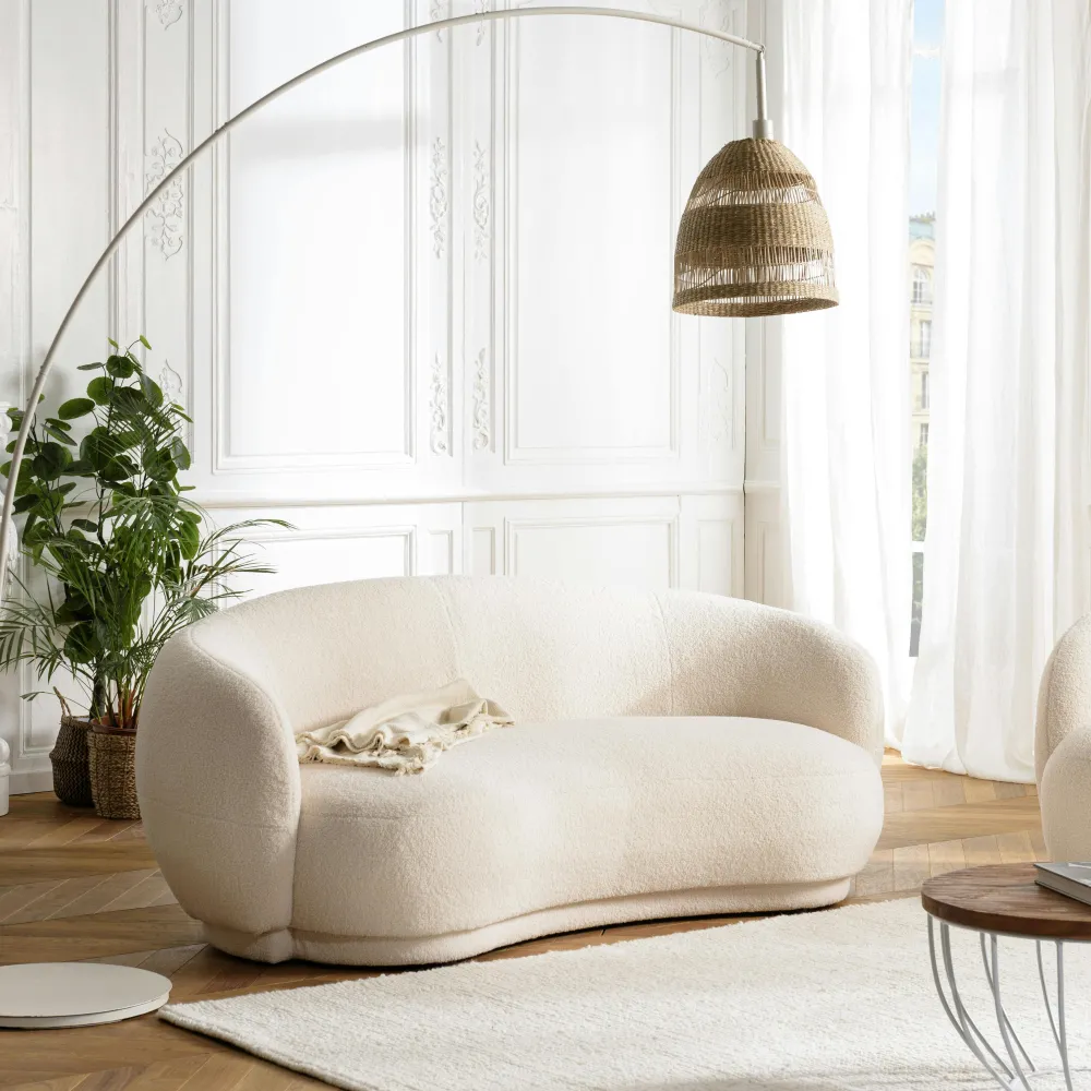 Fauteuils En Tissu|COLOMBUS Fauteuil cosy tissu bouclette écru