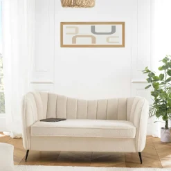 Fauteuils En Tissu|COLOMBUS Fauteuil cosy tissu bouclette écru