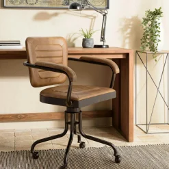 Meubles De Bureau·Fauteuils De Bureau|TIM Fauteuil de bureau à roulettes cuir havane et bois