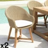 Chaises De Jardin|MANY Fauteuil de jardin arrondi résine tressée beige (lot de 2)