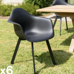 Chaises De Jardin|GIJON Fauteuil de jardin arrondi noir avec accoudoirs (lot de 6)