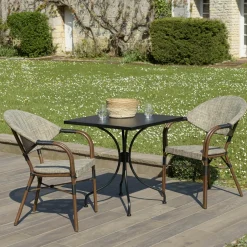 Chaises De Jardin|GIJON Fauteuil de jardin bistrot acier et textilène marron (lot de 2)