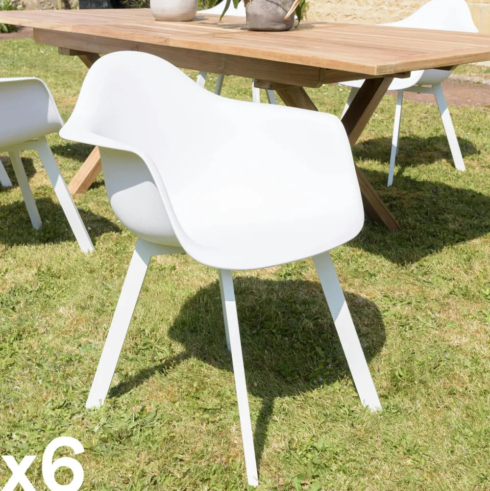 Chaises De Jardin|GIJON Fauteuil de jardin blanc à dossier rond avec accoudoirs (lot de 6)