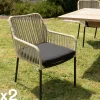 Chaises De Jardin|GIJON Fauteuil de jardin cordage couleur naturelle 1 coussin noir (lot de 2)