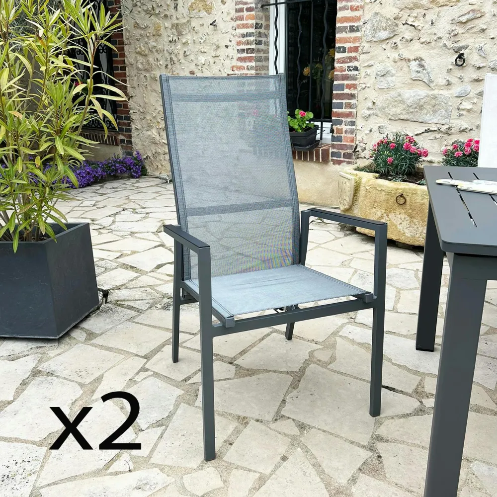 Chaises De Jardin|Meubles En Aluminium Brafab|Oslo Fauteuil de jardin en aluminium avec dossier réglable noir (lot de 2)