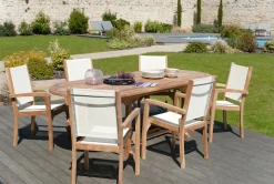 Chaises De Jardin|SUMMER Fauteuil de jardin en teck et textilène couleur ivoire (lot de 2)