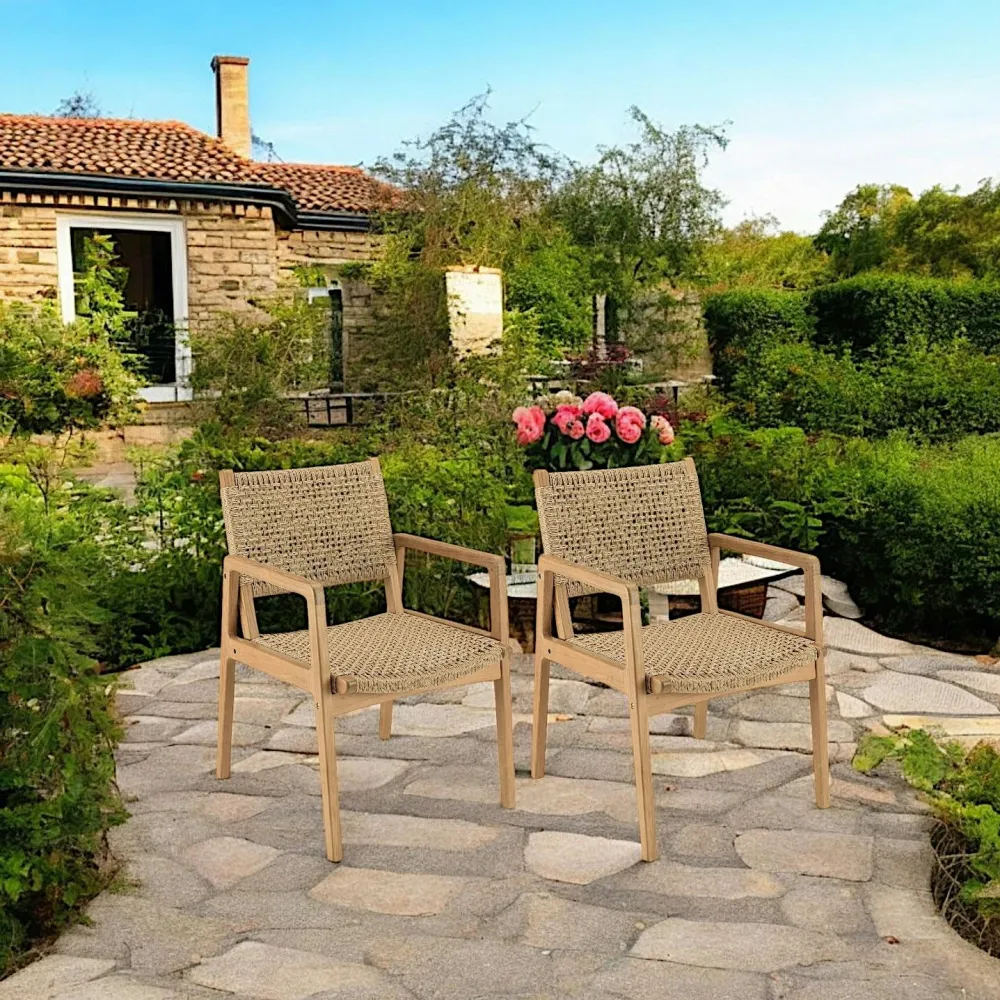 Chaises De Jardin|SUMMER Fauteuil de jardin rotin synthétique beige et teck (lot de 2)