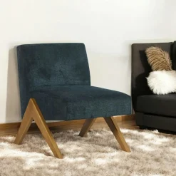 Fauteuils En Tissu|SOHO Fauteuil de salon bois et velours bleu