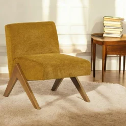 Fauteuils En Tissu|SOHO Fauteuil de salon bois et velours moutarde