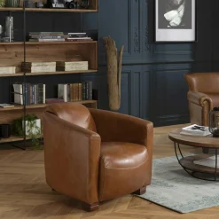Fauteuils Vintage|Fauteuils En Cuir|PRESTON Fauteuil de salon cabriolet cuir brun
