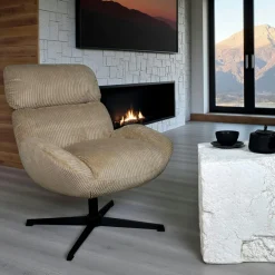 Fauteuils En Tissu|IENA Fauteuil de salon rotatif tissu côtelé camel