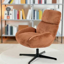 Fauteuils En Tissu|IENA Fauteuil de salon rotatif tissu côtelé blanc