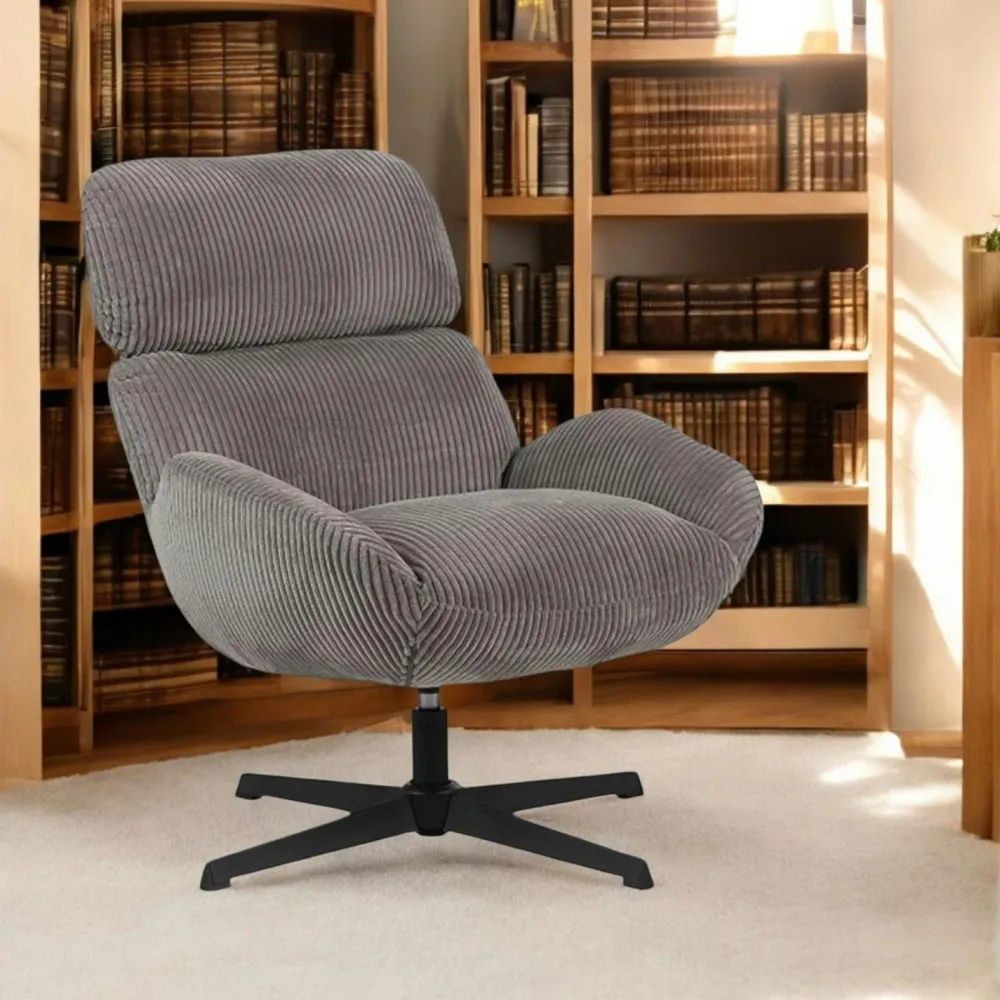 Fauteuils En Tissu|IENA Fauteuil de salon rotatif tissu côtelé gris