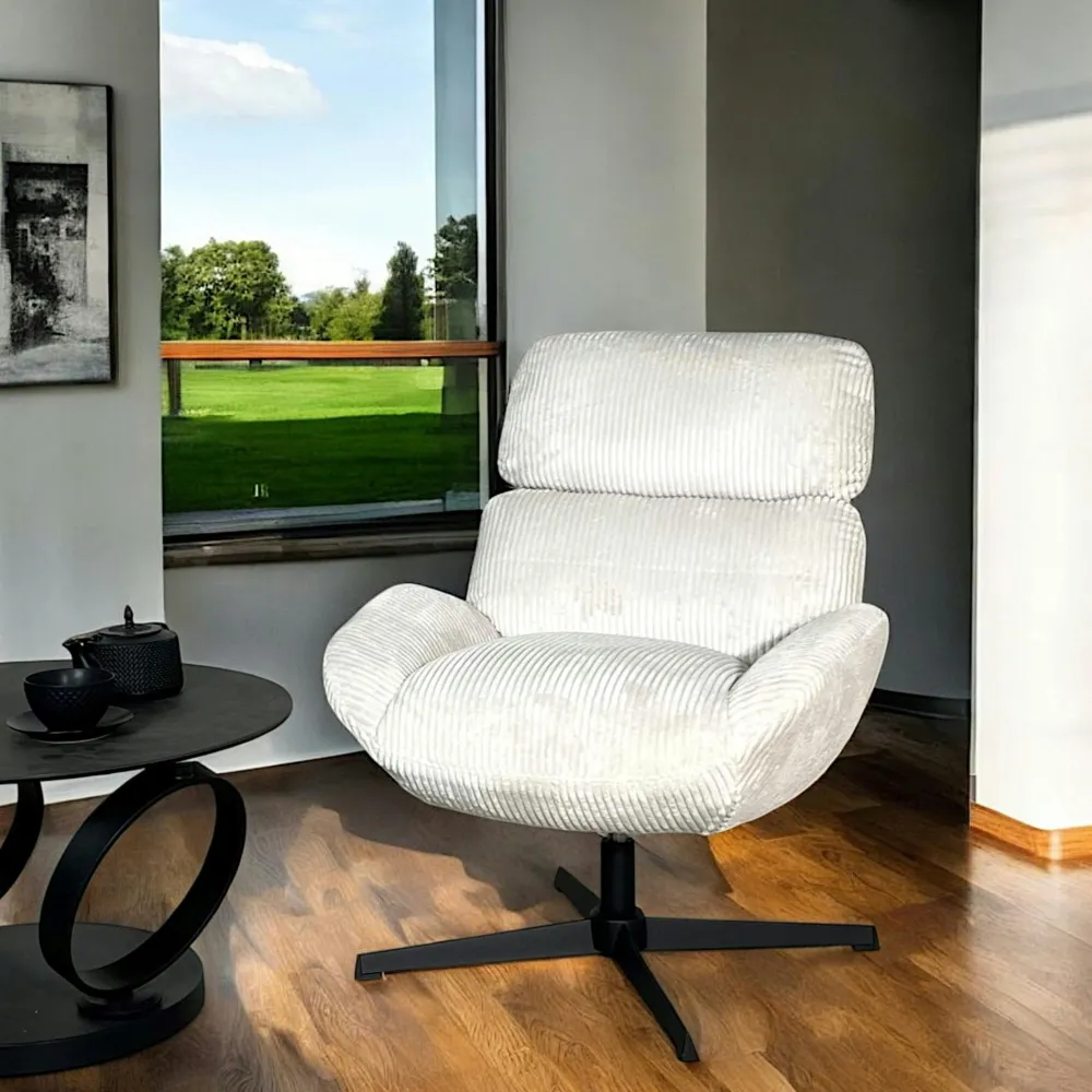 Fauteuils En Tissu|IENA Fauteuil de salon rotatif tissu côtelé gris