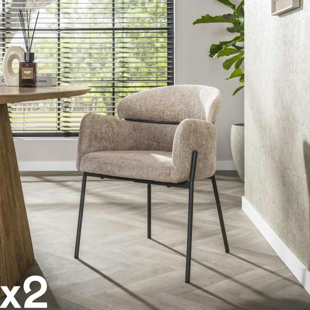 Univers Déco·Design Contemporain|Meubles De Cuisine·Chaises|GALWAY Fauteuil de table beige dossier rond (lot de 2)