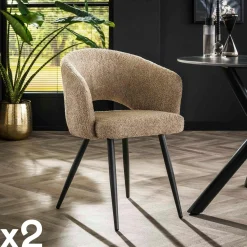Univers Déco·Design Contemporain|Meubles De Cuisine·Chaises|GALWAY Fauteuil de table beige en bouclette style design (lot de 2)