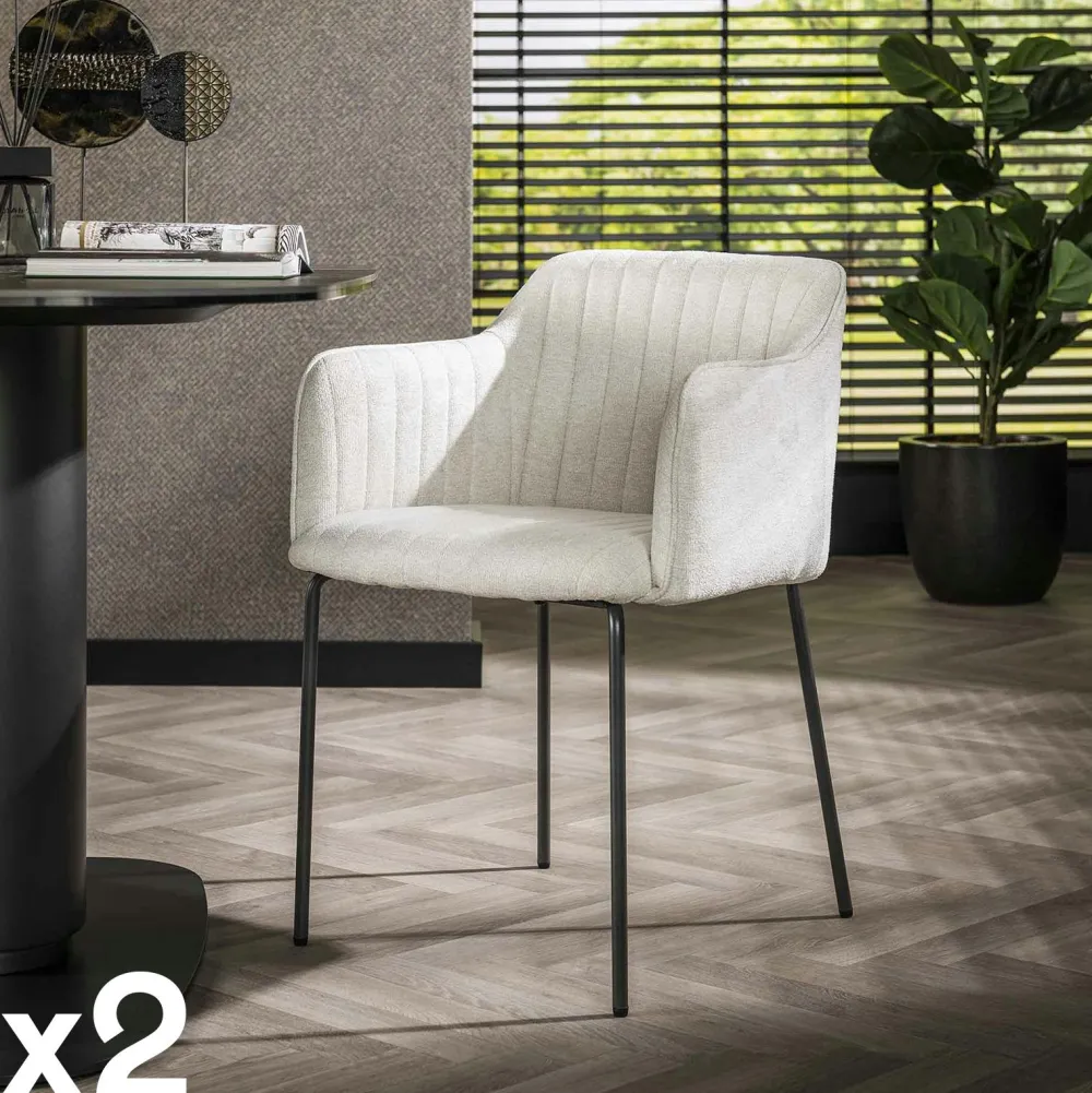 Chaises Contemporaines|Meubles De Cuisine·Chaises|NOVA Fauteuil de table blanc en tissu à larges côtes (lot de 2)