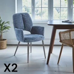 Meubles De Cuisine·Chaises|Chaises Contemporaines|LIGURIE Fauteuil de table bleu à dossier ouvert (lot de 2)